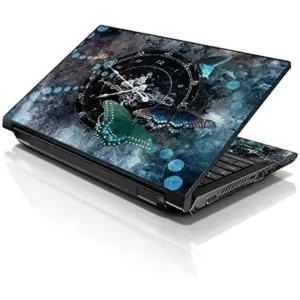 ALAYRA 15 15.6 inch Laptop Notebook Skin Sticker Cover Art Decal Fits 13.3" 14" 15.6" 16" HP Dell Lenovo Apple Asus Acer Compaq (Free 2 Wrist Pad Included) Clock Butterfly Time 01