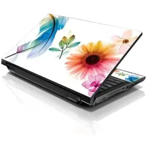 ALAYRA 15 15.6 Inche Laptop Notebook Skin Sticker with 2 Wrist Pads - Reusable Cover Protector Vinyl Sticker Cover Decal Fits 13" - 16" HP Asus Acer Samsung - Daisy Flower Leaves Floral 01
