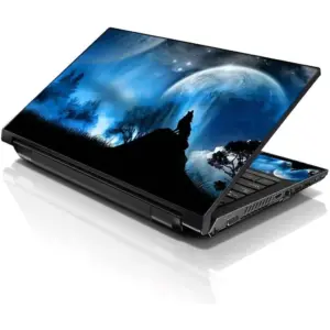 ALAYRA 15 15.6 Inches Laptop Notebook Skin Sticker with 2 Wrist Pads - Reusable Cover Protector Vinyl Sticker Cover Decal Fits 13" - 16" HP Asus Acer Samsung - Night Wolf Pattern 01