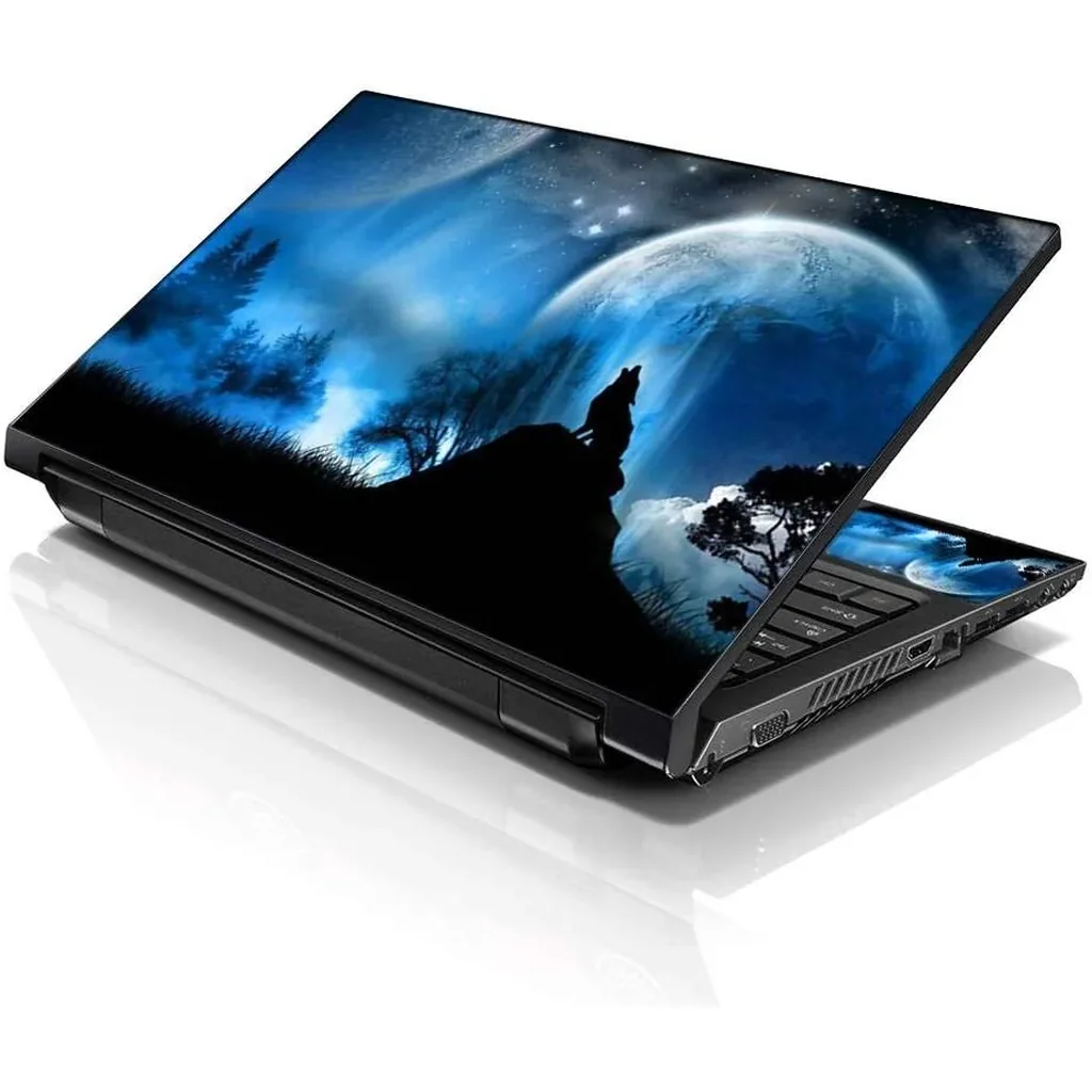 ALAYRA 15 15.6 Inches Laptop Notebook Skin Sticker with 2 Wrist Pads - Reusable Cover Protector Vinyl Sticker Cover Decal Fits 13" - 16" HP Asus Acer Samsung - Night Wolf Pattern 01