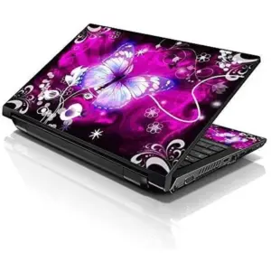 ALAYRA 15 15.6 Inches Laptop Notebook Skin Sticker with 2 Wrist Pads - Reusable Cover Protector Vinyl Sticker Cover Decal Fits 13" - 16" HP Asus Acer Samsung - Purple Butterfly Floral 01