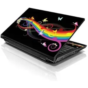 ALAYRA 17 17.3 Inches Laptop Notebook Skin Sticker with 2 Wrist Pads - Reusable Cover Protector Vinyl Sticker Cover Decal Fits 17" - 19" HP Asus Acer - Rainbow Butterflies Pattern 01