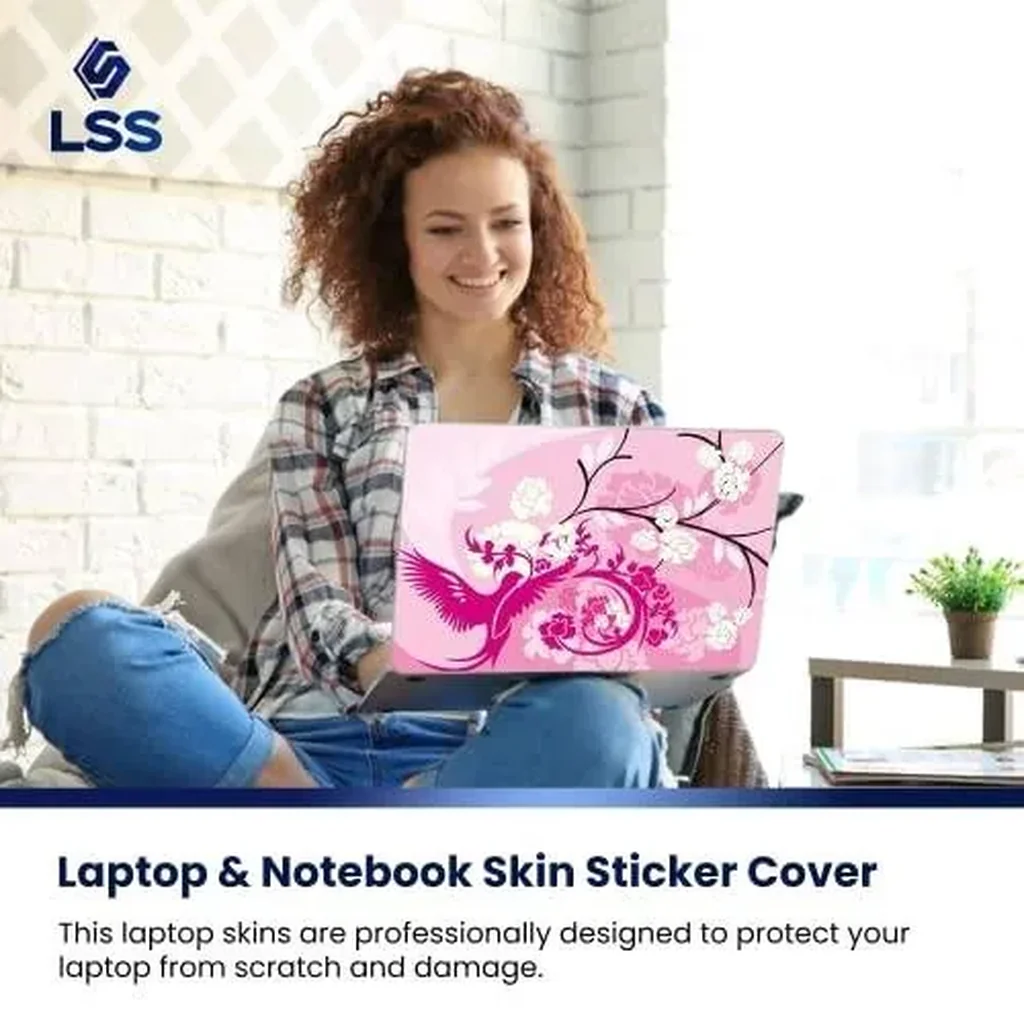 ALAYRA 17 17.3 Inches Laptop Notebook Skin Sticker with 2 Wrist Pads - Reusable Cover Protector Vinyl Sticker Cover Decal Fits 17" - 19" HP Asus Acer Samsung - Pink Birds Floral Pattern 01 - Image 4