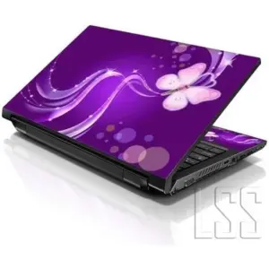 ALAYRA 17 17.3 Inches Laptop Notebook Skin Sticker with 2 Wrist Pads - Reusable Cover Protector Vinyl Sticker Cover Decal Fits 17" - 19" HP Asus Acer Samsung - Purple Butterfly Pattern 01