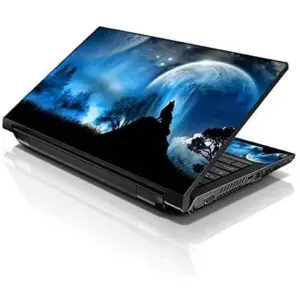 ALAYRA 17 17.3 Inches Laptop Notebook Skin Sticker with 2 Wrist Pads - Reusable Cover Protector Vinyl Sticker Cover Decal Fits 17" - 19" HP Asus Acer Samsung - Wolf at Night Pattern 01