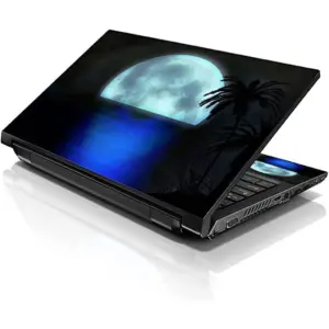 ALAYRA 17 17.3 Inches Laptop Notebook Skin Sticker with 2 Wrist Pads - Reusable Cover Protector Vinyl Sticker Cover Decal Fits 17" - 19" HP Dell Lenovo Apple Asus Acer Samsung - Beach Moon Light 01