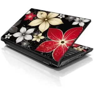 ALAYRA 17 17.3 Inches Laptop Notebook Skin Sticker with 2 Wrist Pads - Reusable Cover Protector Vinyl Sticker Cover Decal Fits 17" - 19" HP Dell Lenovo Apple Asus Acer Samsung - Black Grey Flower Leav
