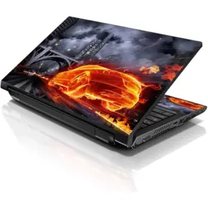 ALAYRA 17 17.3 Inches Laptop Notebook Skin Sticker with 2 Wrist Pads - Reusable Cover Protector Vinyl Sticker Cover Decal Fits 17" - 19" HP Dell Lenovo Apple Asus Acer Samsung - Flame Racer Car Patter