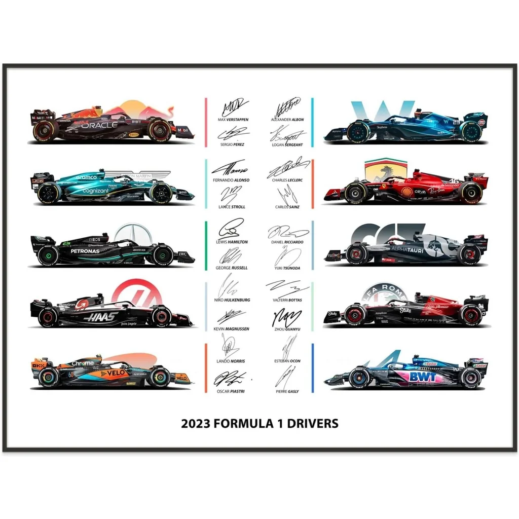 ALAYRA 2023 Teams Formula 1 Poster Wall Art - Limited Edition F1 Car Racing Car Decor - 12x16 Best Gifts For F1 Fans, SPort Car Wall Art Prints - Living Room Or Office Decorations UNFRAMED 01
