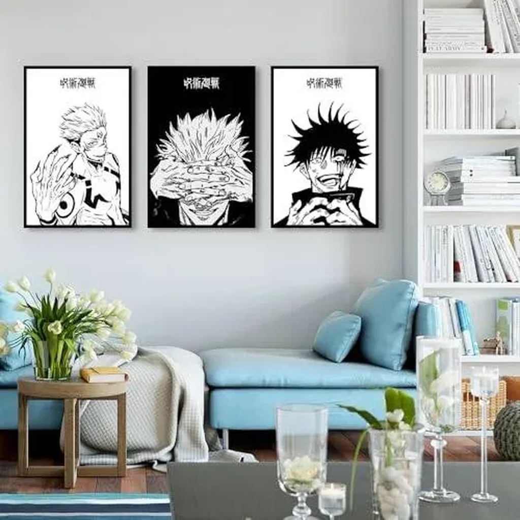ALAYRA 3 Piece Japanese Anime Poster, Jujutsu Kaisen Canvas Wall Art, Gojo Satoru Black and White Manga Art Kinji Hakari Print Painting for Room Decor Anime Artwork Fan Gift 12x16 Unframed 02 01 - Image 2