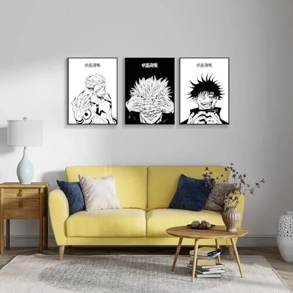 ALAYRA 3 Piece Japanese Anime Poster, Jujutsu Kaisen Canvas Wall Art, Gojo Satoru Black and White Manga Art Kinji Hakari Print Painting for Room Decor Anime Artwork Fan Gift 12x16 Unframed 02 01 - Image 3