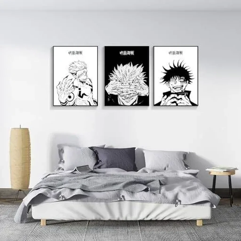 ALAYRA 3 Piece Japanese Anime Poster, Jujutsu Kaisen Canvas Wall Art, Gojo Satoru Black and White Manga Art Kinji Hakari Print Painting for Room Decor Anime Artwork Fan Gift 12x16 Unframed 02 01 - Image 4