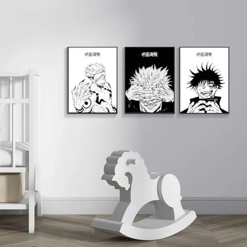 ALAYRA 3 Piece Japanese Anime Poster, Jujutsu Kaisen Canvas Wall Art, Gojo Satoru Black and White Manga Art Kinji Hakari Print Painting for Room Decor Anime Artwork Fan Gift 12x16 Unframed 02 01 - Image 5