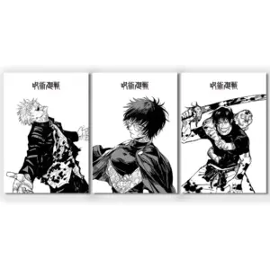 ALAYRA 3 Piece Japanese Anime Poster, Jujutsu Kaisen Canvas Wall Art, Gojo Satoru Black and White Manga Art Kinji Hakari Print Painting for Room Decor Anime Artwork Fan Gift 12x16 Unframed 03