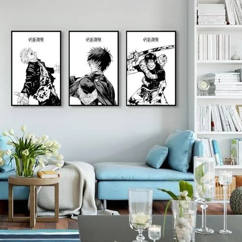 ALAYRA 3 Piece Japanese Anime Poster, Jujutsu Kaisen Canvas Wall Art, Gojo Satoru Black and White Manga Art Kinji Hakari Print Painting for Room Decor Anime Artwork Fan Gift 12x16 Unframed 03 - Image 2