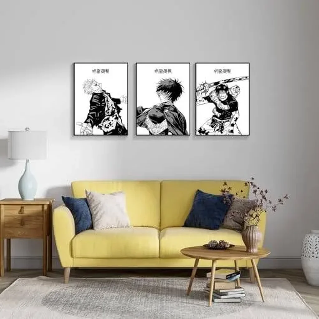 ALAYRA 3 Piece Japanese Anime Poster, Jujutsu Kaisen Canvas Wall Art, Gojo Satoru Black and White Manga Art Kinji Hakari Print Painting for Room Decor Anime Artwork Fan Gift 12x16 Unframed 03 - Image 3
