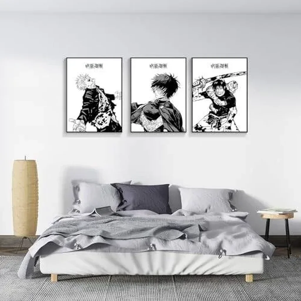 ALAYRA 3 Piece Japanese Anime Poster, Jujutsu Kaisen Canvas Wall Art, Gojo Satoru Black and White Manga Art Kinji Hakari Print Painting for Room Decor Anime Artwork Fan Gift 12x16 Unframed 03 - Image 4