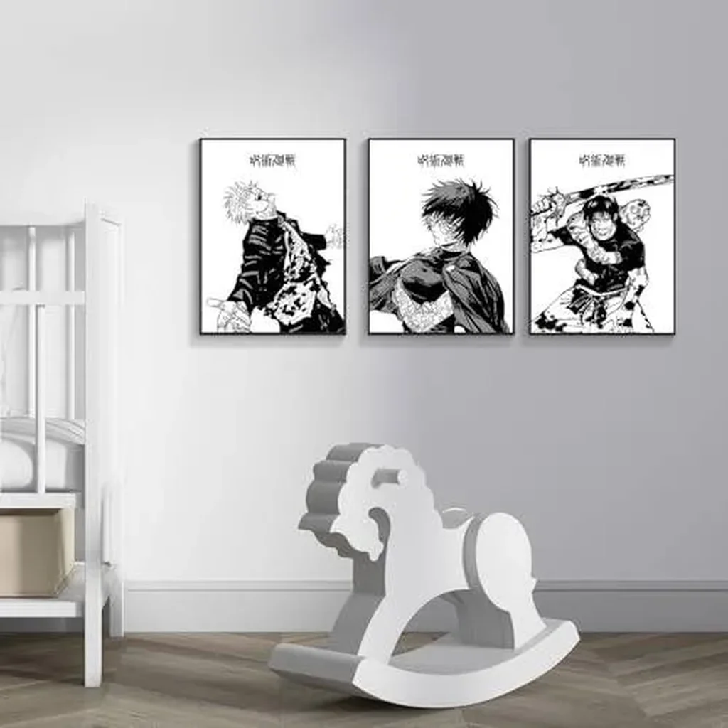 ALAYRA 3 Piece Japanese Anime Poster, Jujutsu Kaisen Canvas Wall Art, Gojo Satoru Black and White Manga Art Kinji Hakari Print Painting for Room Decor Anime Artwork Fan Gift 12x16 Unframed 03 - Image 5