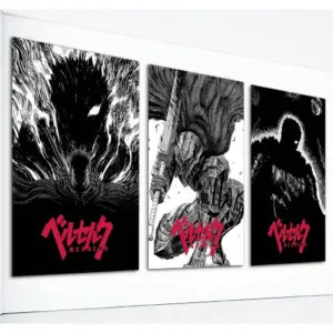 ALAYRA 3 Piece Japense Anime Canvas Wall Art, Berserk Figure Posters Set, Gallery Japanses Manga Art, Guts Griffith Casca Jedeau Painting Prints for Wall Decor 12x16in Unframed 01