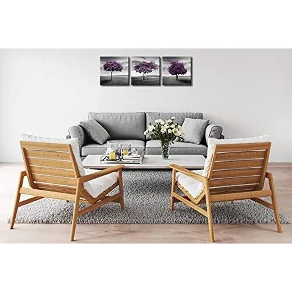 ALAYRA 3 Piece Purple Trees Modern Stretched and Framed Landscape Artwork Giclee Canvas Prints Fall Forest Pictures Paintings on Canvas Wall art for Living Room Bedroom Home Office Decorations 01 - Image 3
