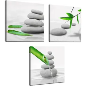 ALAYRA 3 Piece Zen Decor Bathroom Wall Art Spa Still Life With Green Bamboo Pictures Grey Stone Painting Prints Modern Canvas Artwork Spa Meditation Yoga Room Home Bedroom Decoration 01