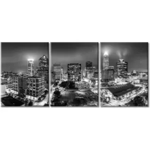 ALAYRA 3 Pieces Black and White Wall Art for Living Room Home Decor Charlotte City Picture Wall Art Canvas Wall Art American City Print on Canvas Stretched and Framed Ready to Hang - 36 x16Inch 01