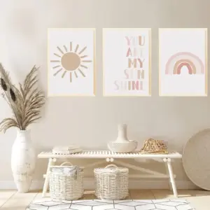 ALAYRA 3 Pieces Boho Rainbow Nursery Wall Art for Home Decor, Colorful You are My Sunshine Rainbow Classroom Decor for Bedroom, Playroom, School (8''x10'' Unframed) 01