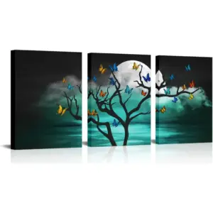 ALAYRA 3 Pieces Canvas Wall Art for Modern Living Room Wall Decoration for Living Room Bedroom Gallery Wrapped Ready to Hang (Butterfly Tree) 01