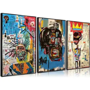 ALAYRA 3 Pieces of Street Blue Graffiti Wall Decor Prints Modern ist Aesthetics Canvas Painting work Abstract Picture Poster Man Cave Living Room Bedroom Bathroom Office Home Decorations Unframed 01