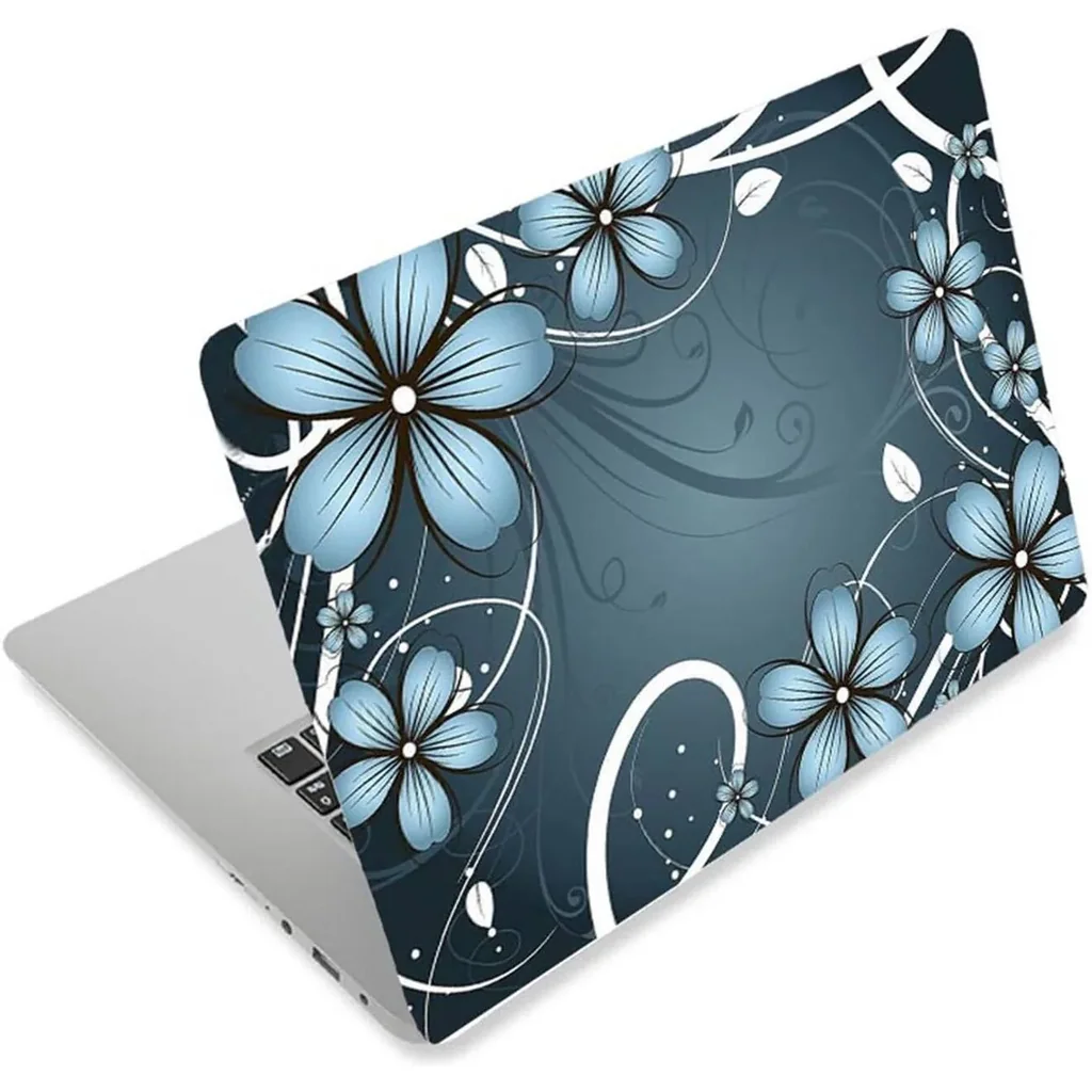 ALAYRA 3D Print Laptop Skin Vinyl Sticker Decal, 12" 13" 13.3" 14" 15" 15.4" 15.6 inch Laptop Skin Sticker Cover Art Decal Protector Fits HP Dell Lenovo Compaq Apple Asus Acer (Blue Flower) 01