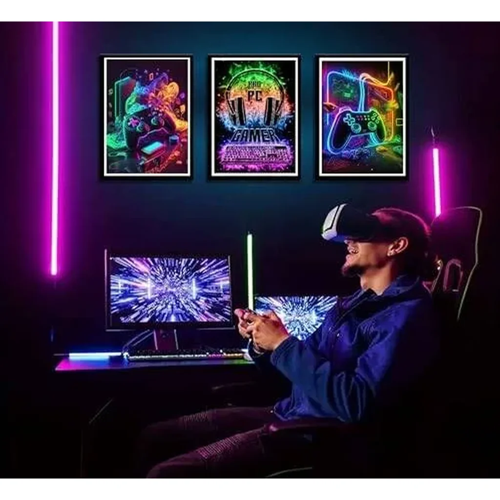 ALAYRA 3Pcs Cool Gaming Wall Art Retro Video Gamer Posters Pictures Colorful Neon Gamepad Canvas Painting Prints for Boys Room Kids Gamer Room Bedroom for Boys Home Decoration 12x16in 01 - Image 3