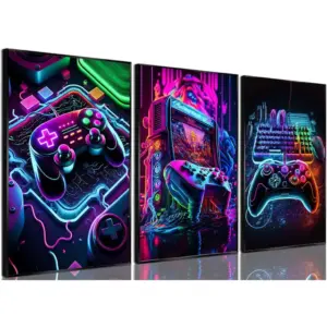 ALAYRA 3pcs Game Room Decor Neon Gaming Posters Wall Art Gamer Accessories Theme Canvas Print Game Console Painting Picture for Children Youth Game Boys Bedroom Teen Wall Decor Unframed 16"x24"x3 01