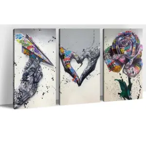 ALAYRA 3-Pieces Banksy Graffiti Street Canvas-Wall-Art, Colorful Banksy Canvas Painting for Room Wall Decor, Pop Street Art Cool Print Trippy Framed Poster for Bedroom Living Room Decoration (16x24x3P