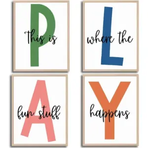 ALAYRA 4Pcs Kids Playroom Wall Art Childrens Playroom Canvas Posters Prints Boy Kids Room Let's Play Wall Decor Pictures Toddler Nursery Bedroom Artwork Decoration Unframed 12x16" 01