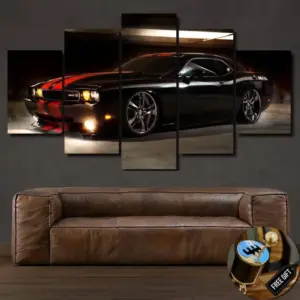 ALAYRA 5 Piece Canvas Paintings Posters & Prints Wall Art HD Printed Black Sports Car Racing - Premium Canvas Printed Wall Art Poster Canvas Home Decor Ready to Hang (60"W x 32"H) 01
