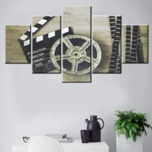 ALAYRA 5 Piece Canvas Wall Art for Bedroom Filmmaking Concept Scene with Dramatic Lighting Painting Home Decor Vintage Movies Artwork Chalkboard Picture Frame Ready to Hang Posters and Prints(50''Wx24