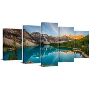 ALAYRA 5-Piece Canvas Wall Art Set Colorado Rocky Mountains & Moraine Lake at Sunrise - Landscape Nature Photography - Unframed - Glossy - Multicoloured - Living Room Decor 01