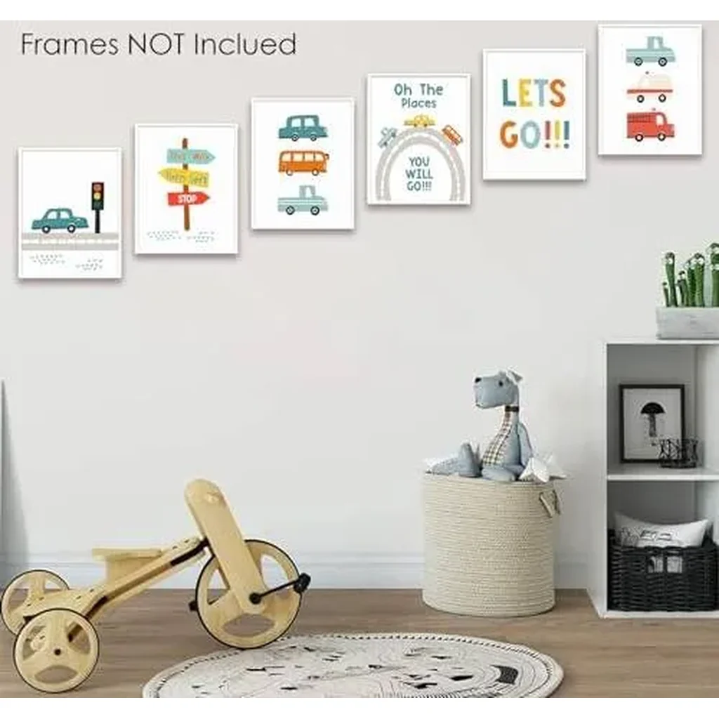 ALAYRA 6 PCS Transportation Wall Art Car Nursery Decor Boys Room Wall Decor, Unframed, Cute Funny Car Vehicle Prints Painting Artwork for Boys Room Bedroom Home Nursery Living Room Playroom, 8x10 inch - Image 5