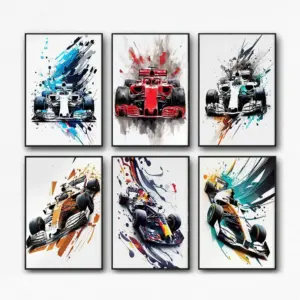 ALAYRA 6Pcs Car Posters Supercar Poster F1 Poster Art Prints For Walls Vintage Racing Car Wall Art For Boys Bedroom (Unframe, 8x12inch) 01