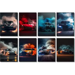 ALAYRA 8Pcs Car Posters Supercar Poster Art Prints For Walls Vintage Racing Car Wall Art For Boys Bedroom (Unframe, 8x12inch) 01