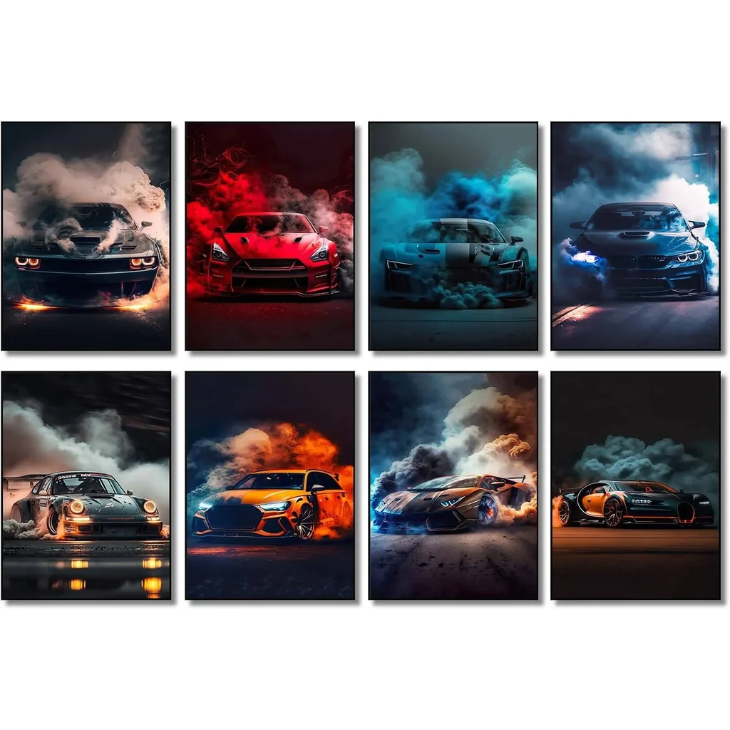 ALAYRA 8Pcs Car Posters Supercar Poster Art Prints For Walls Vintage Racing Car Wall Art For Boys Bedroom (Unframe, 8x12inch) 01