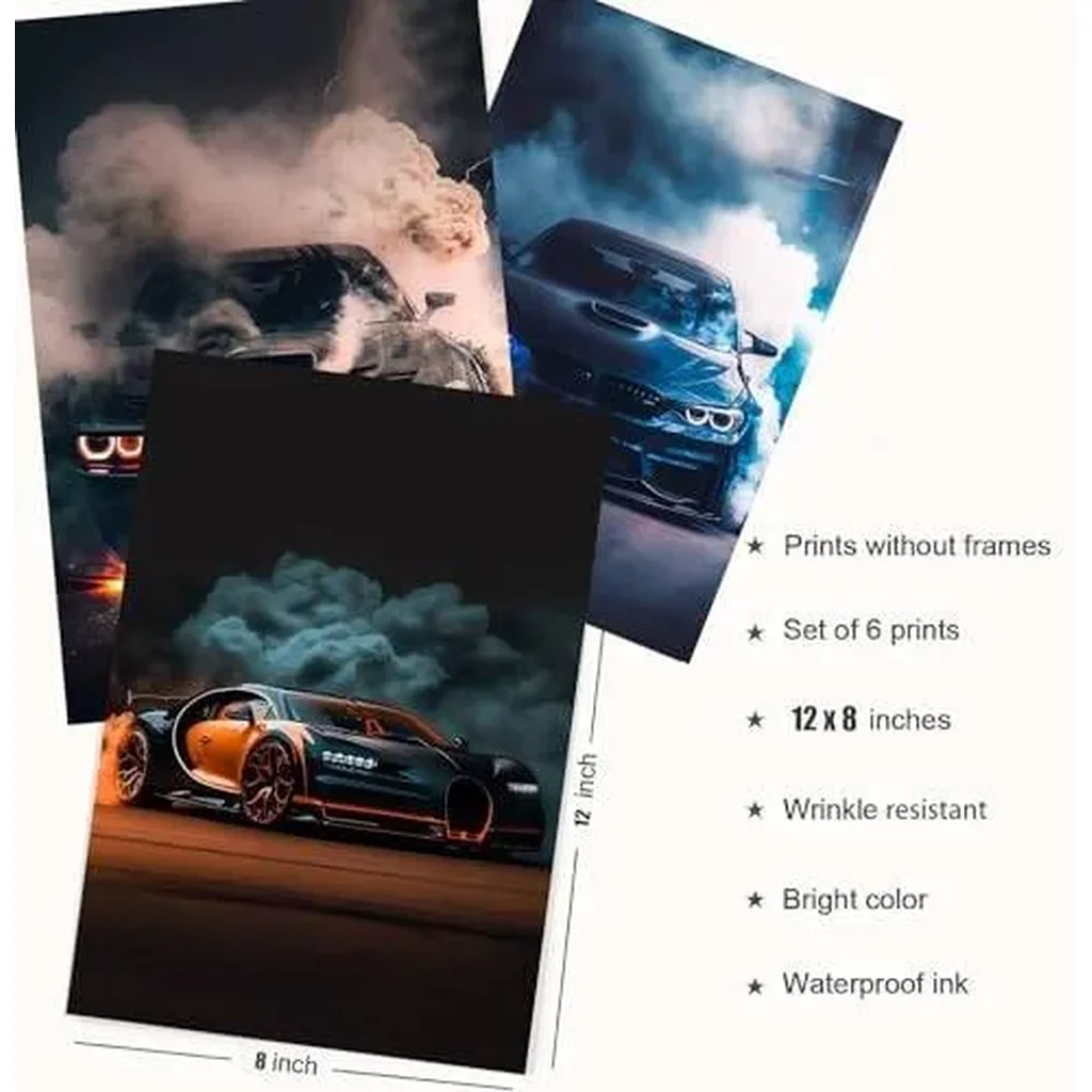 ALAYRA 8Pcs Car Posters Supercar Poster Art Prints For Walls Vintage Racing Car Wall Art For Boys Bedroom (Unframe, 8x12inch) 01 - Image 4