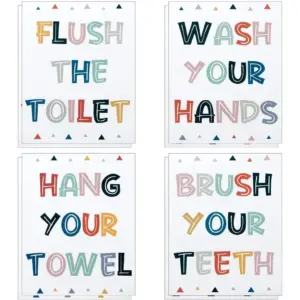 ALAYRA 8PCS Kids Bathroom Decor, Washroom Rules Decoration Set, Colorful Inspirational Words Painting for Toilet Wall Sticker(Unframed) 01