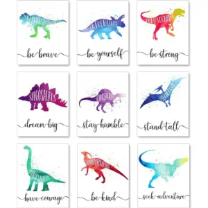 ALAYRA 9 Pcs 8 x 10 inch Jurassic Dinosaur Boy Room Decor Dinosaur Poster Wall Art Prints Dinosaur Motivational Words Inspirational Quotes Wall Decals for Nursery Classroom Kid Decoration Unframed 01