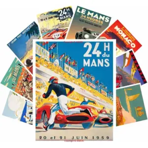ALAYRA 9 Pcs Vintage Car Racing Grand Prix Posters, Unframed 8x 10 Wall Art Decor for Home Living Room Bedroom Office 01