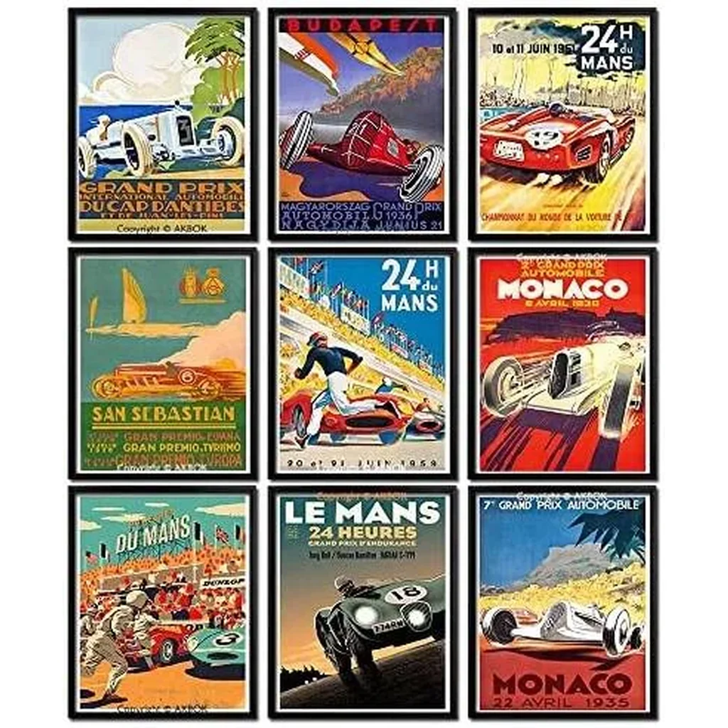 ALAYRA 9 Pcs Vintage Car Racing Grand Prix Posters, Unframed 8x 10 Wall Art Decor for Home Living Room Bedroom Office 01 - Image 2