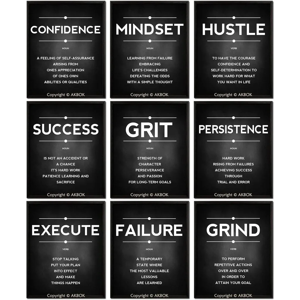 ALAYRA 9 Pieces Inspirational Phrases Poster Motivational Sayings Quote Posters Positive Prints Wall Art Decorations for Adults Teens Home Living Room Office Unframed, 8 x 10 Inch 01