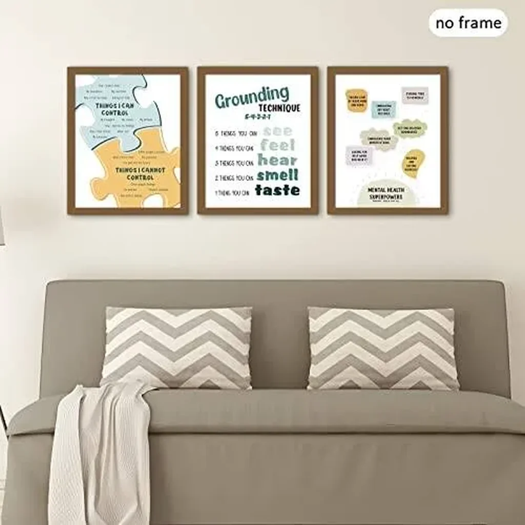 ALAYRA 9 Pieces Mental Health Posters Anxiety Therapy Motivational Poster Psychologist Counselor Inspirational Posters Positive Quotes Wall Decor Classroom for Home Office, 8 x 10 Inch(Retro Style) 01 - Image 2
