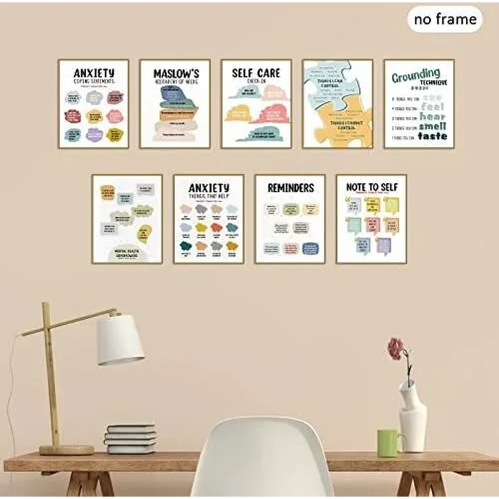 ALAYRA 9 Pieces Mental Health Posters Anxiety Therapy Motivational Poster Psychologist Counselor Inspirational Posters Positive Quotes Wall Decor Classroom for Home Office, 8 x 10 Inch(Retro Style) 01 - Image 3