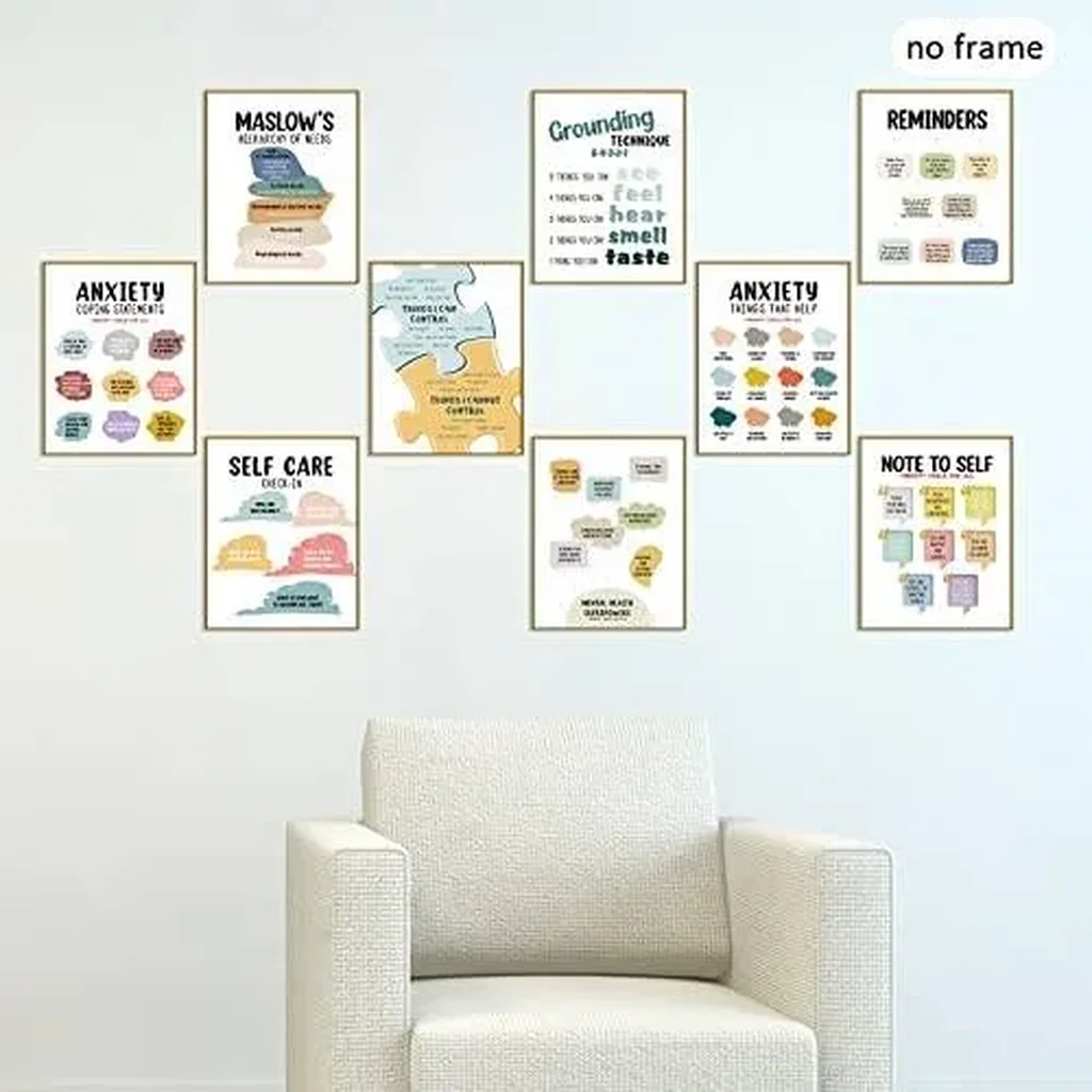 ALAYRA 9 Pieces Mental Health Posters Anxiety Therapy Motivational Poster Psychologist Counselor Inspirational Posters Positive Quotes Wall Decor Classroom for Home Office, 8 x 10 Inch(Retro Style) 01 - Image 4
